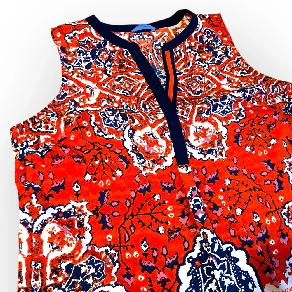 Fleur‎ Bleue Orange Boho Print Sleeveless Blouse Size Large Split Neck Top - Picture 3 of 5